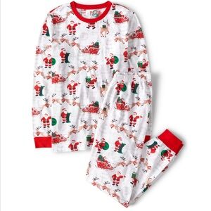 Unisex Adult Matching Family Santa Reindeer Cotton Pajamas - White